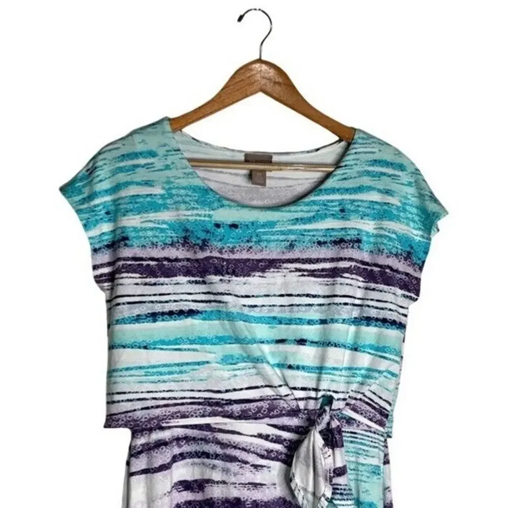 Chico’s Dress Coastal Midi Size Small Summer Colorful Blue Purple Beach - Picture 2 of 9